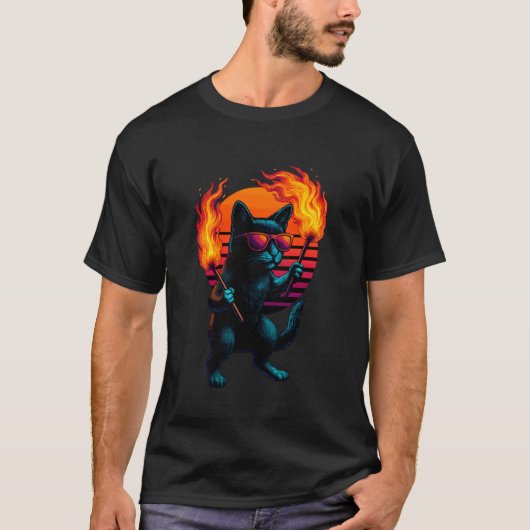炎のたいこ持ち 猫 レトロ ダンサー Tシャツ (正面)