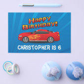 炎のついた赤いレーシングカー 男の子の誕生日パーティー チラシ (シングル)