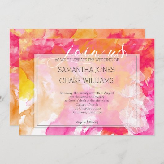 炎のはっきりした夕日の水の色の葵結婚の上 招待状 (正面/裏面)