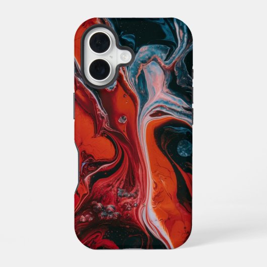 炎のような赤と黒の抽象的な流体デザイン iPhone 16ケース (裏面)