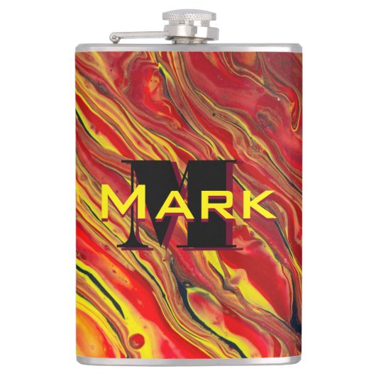 炎のような赤のアクリルフローアート フラスク (正面)