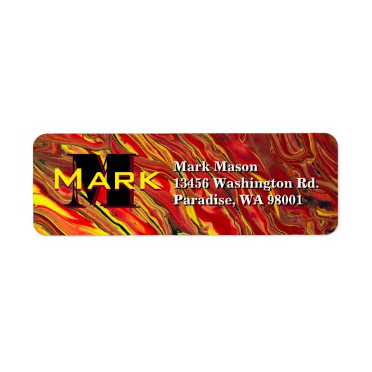 炎のような赤のアクリルフローアート ラベル (正面)