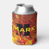 炎のような赤のアクリルフローアート 缶クーラー (缶正面)