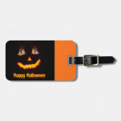 炎のような青い目を持つ怖いハロウィーンカボチャ顔 ラゲッジタグ (正面横)
