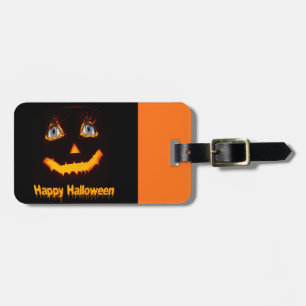 炎のような青い目を持つ怖いハロウィーンカボチャ顔 ラゲッジタグ