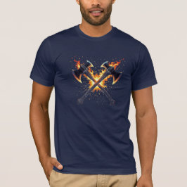 炎のエネルギーが渦巻く幻想的な交差斧 - 強力な Tシャツ