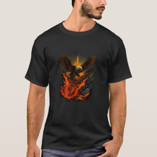 炎のギターを持つ自由のハクトウワシ Tシャツ