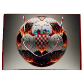 炎のクロアチアのサッカーボール ラージペーパーバッグ (正面)