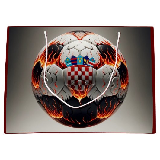 炎のクロアチアのサッカーボール ラージペーパーバッグ (正面)