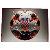 炎のクロアチアのサッカーボール ラージペーパーバッグ (裏面)