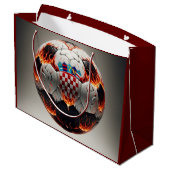 炎のクロアチアのサッカーボール ラージペーパーバッグ (裏面アングル)