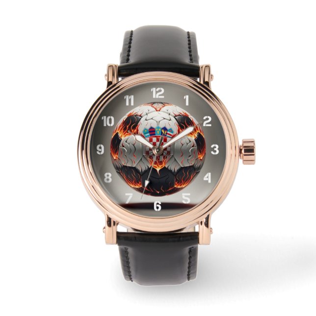 炎のクロアチアのサッカーボール 腕時計 (正面)