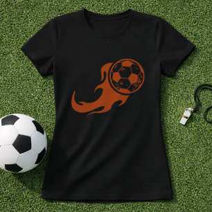 炎のサッカーボールグラフィック;燃えるフットボールデザイン Tシャツ