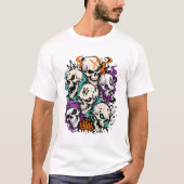 炎のスカル カートゥーン グラフィティ アートスタイル Tシャツ (正面)