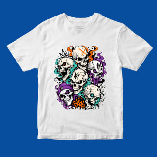 炎のスカル カートゥーン グラフィティ アートスタイル Tシャツ