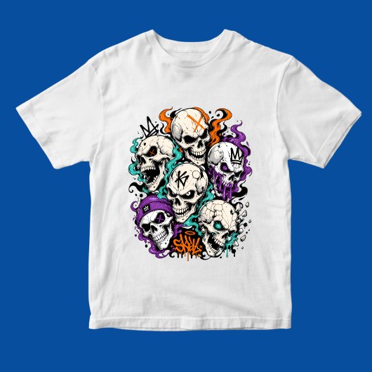 炎のスカル カートゥーン グラフィティ アートスタイル Tシャツ