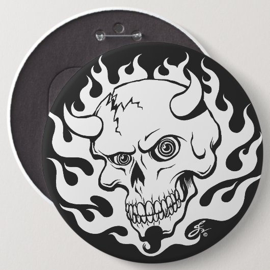 炎のスカル 缶バッジ (正面&裏面)