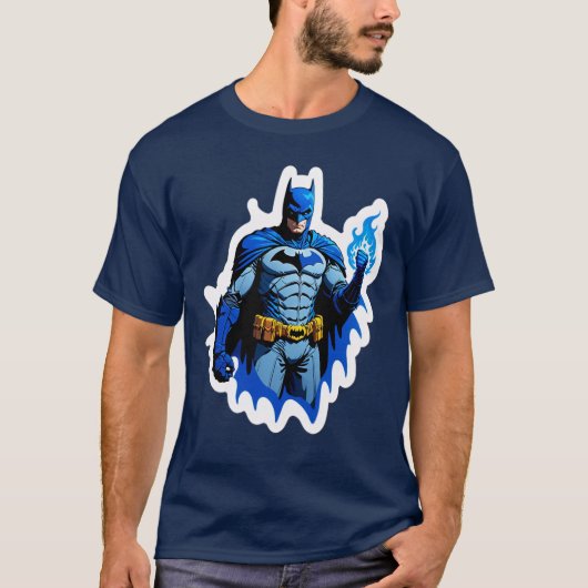 炎のダークナイト - 青い炎のスーパーヒーローパワー Tシャツ (正面)