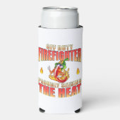 炎のチ誇りを持ったリキャラクター消防士が親指を上げる スリム缶クーラー (Seltzer正面)