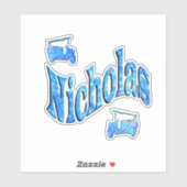 炎のトラックとNicholasの名前 シール (シート)