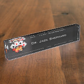 炎のトランプのポーカーのカジノの黒 デスクネームプレート (側面)