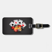 炎のトランプのポーカーのカジノの黒 ラゲッジタグ (正面横)