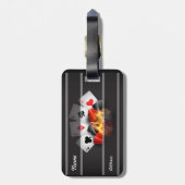 炎のトランプのポーカーのカジノの黒 ラゲッジタグ (裏面縦)