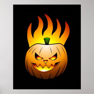 炎のハロウィンカボチャのポスター ポスター