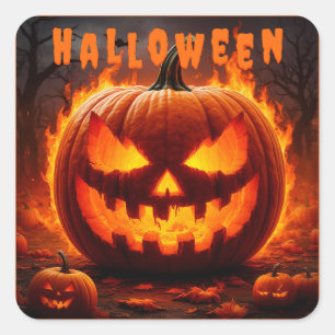 炎のハロウィン・ジャックオーランタン スクエアシール