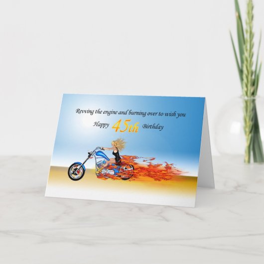 炎のバイクと45歳の誕生日 カード (正面)