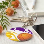 炎のバスケットボールパープルと金ゴールド キーホルダー (側面)