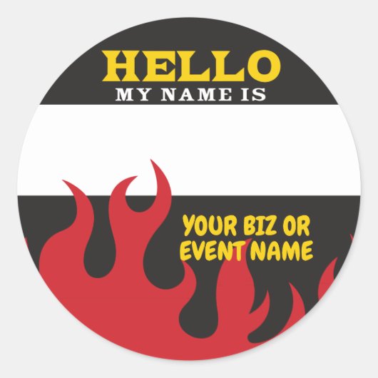 炎のバーベキューイベントのHello nameタグ ラウンドシール (正面)
