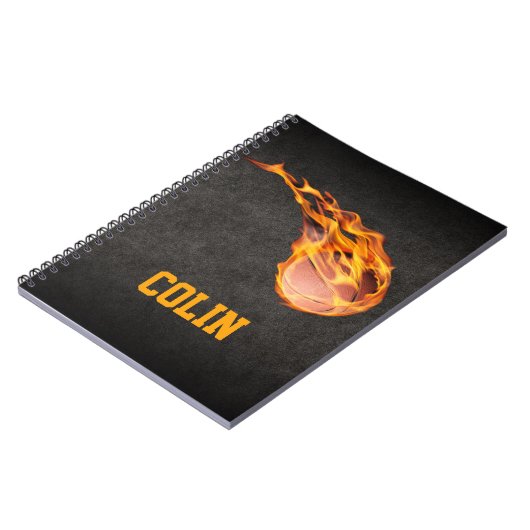 炎のパーソナライズされたバスケットボール ノートブック (左側)