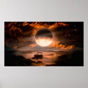 炎のファンタジーエイリアン惑星の風景モー ポスター