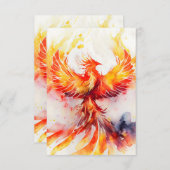 炎のフェニックス広がる翼の水のカラーアート サンキューカード (正面/裏面)