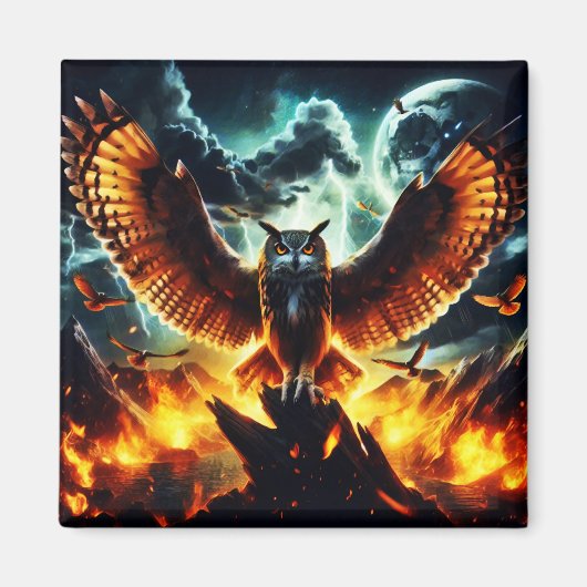 炎のフクロウの月の出 マグネット (正面)