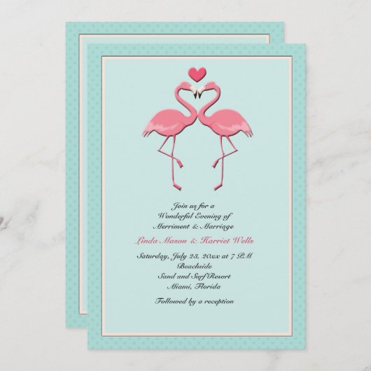 炎のフラミンゴスレズビアン結婚式招待状 招待状 (正面/裏面)