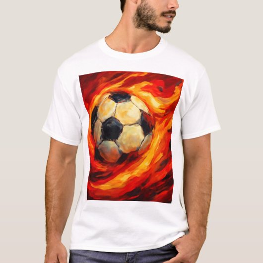 炎のボール – 炎のサッカーブラシアート Tシャツ (正面)