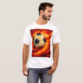 炎のボール – 炎のサッカーブラシアート Tシャツ (正面フル)