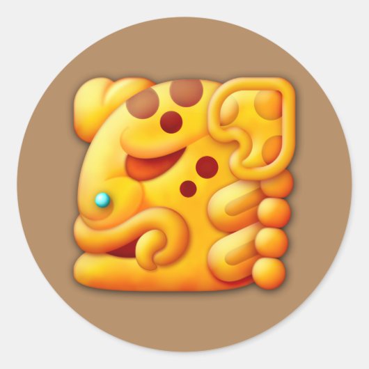 炎のマヤ動物の頭 ラウンドシール (正面)