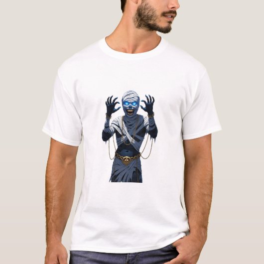 炎のミイラ戦士 - 鎖と炎のハロウィン・ホラー Tシャツ (正面)