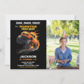 炎のモンスタートラックの誕生日招待状の写真 招待状 (正面)