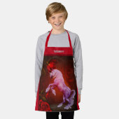 炎のユニコーンパーソナライズされた馬 エプロン (着用した状態)