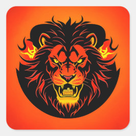 炎のライオンイラストレーションに囲まれた派手な スクエアシール