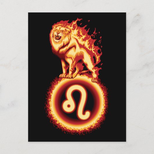 炎のライオン シンボル - 獅子座の星座 ポストカード (正面)