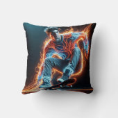 炎のライトトレイルを備えたネオンスケートボーダー クッション (裏面)