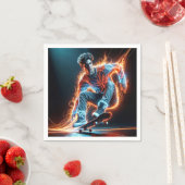 炎のライトトレイルを備えたネオンスケートボーダー スタンダードカクテルナプキン (インサイチュ)