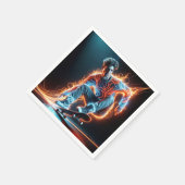 炎のライトトレイルを備えたネオンスケートボーダー スタンダードカクテルナプキン (角)