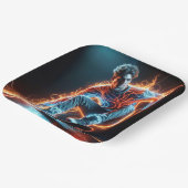 炎のライトトレイルを備えたネオンスケートボーダー ペーパープレート (傾斜あり)