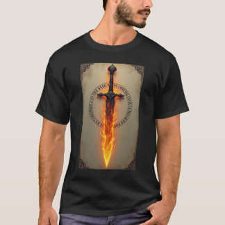 炎のルーン:神秘的な燃える剣 Tシャツ